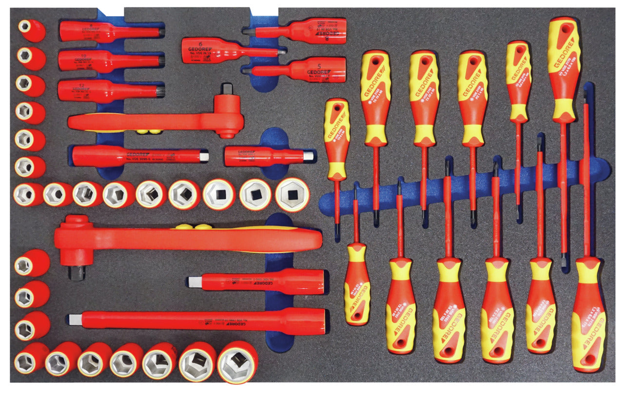 Gedore tool trolley with high voltage assortment showing the screwdriver tool drawer - gedore tools