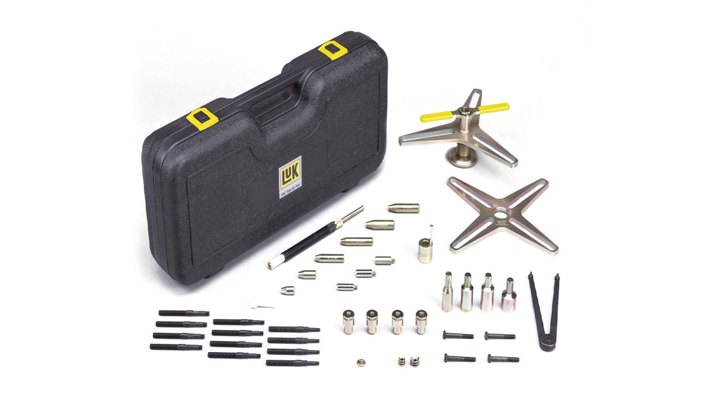 LuK self adjusting clutch mounting tool. Hard case sitting beside all components of the kit.